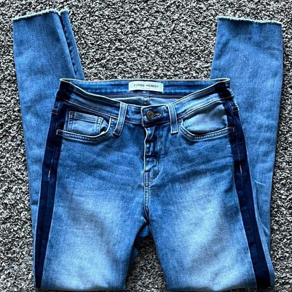 Flying Monkey Blue Denim Jeans Womens 25 Y2K Stripes Grunge 2000s Girlypop Cute